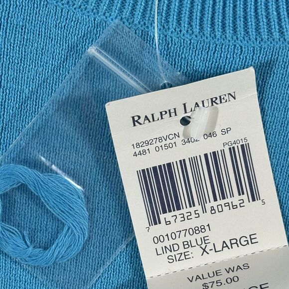 Ralph Lauren Sport Woman's Sky Blue Luxury Cotton Fringed Tank-top Size XL NWT - Picture 4 of 7